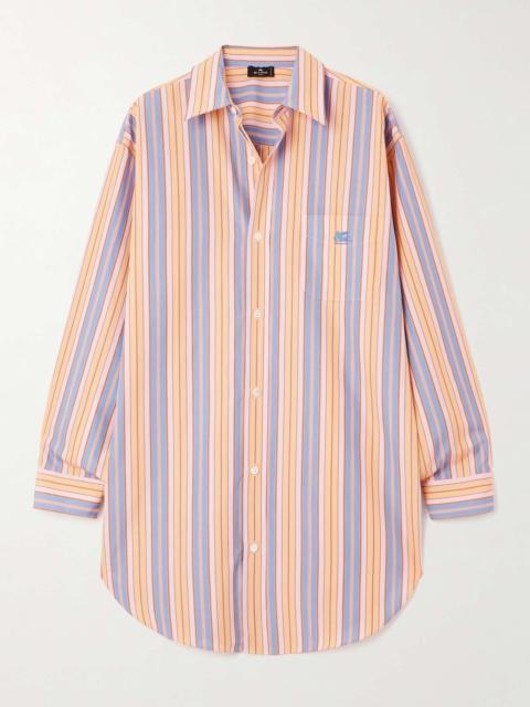 Etro Oversized embroidered striped cotton-poplin shirt