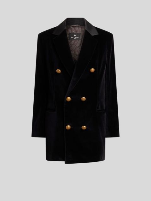 Etro LONG DOUBLE-BREASTED STRETCH COTTON VELVET JACKET