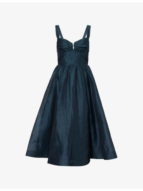 Zimmermann Rebellion Drape Linen And Silk Midi Dress
