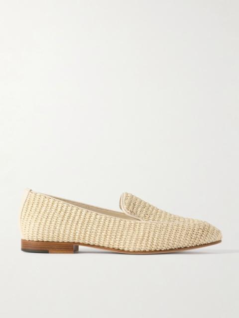 Manolo Blahnik Pitakara leather-trimmed raffia loafers Cream