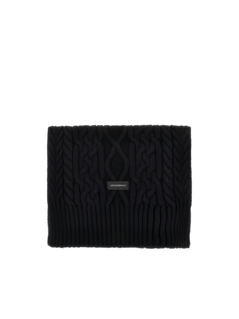 EMPORIO ARMANI cable-knit logo-patch scarf