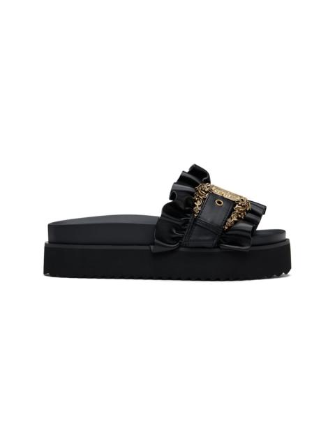 VERSACE JEANS COUTURE Black Baroque Buckle Arizona Sandals