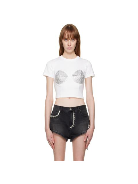 AREA White Embellished Pyramid Cup T-Shirt