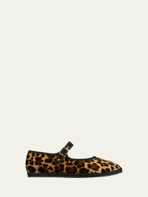 ViBi Venezia Leopard-Printed Canvas Mary Jane Ballerina Flats
