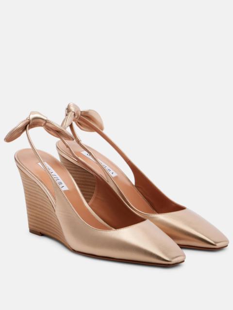 AQUAZZURA Very Bow Tie 85 leather wedges