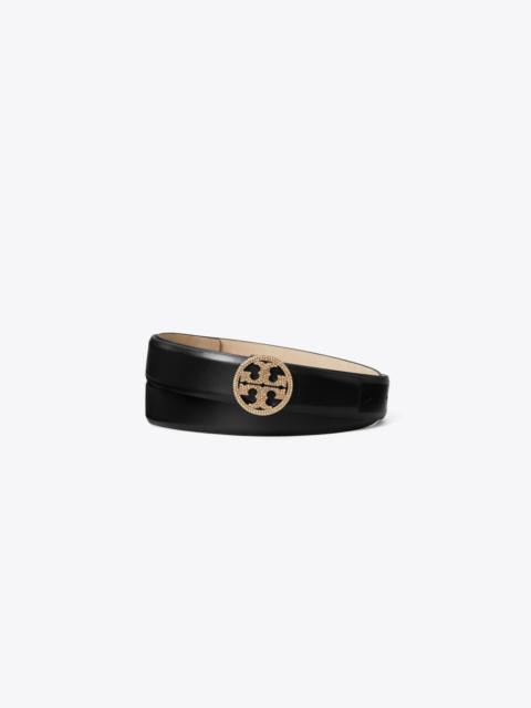 TORY BURCH 1" Miller Smooth Leather Pavé Logo Belt
