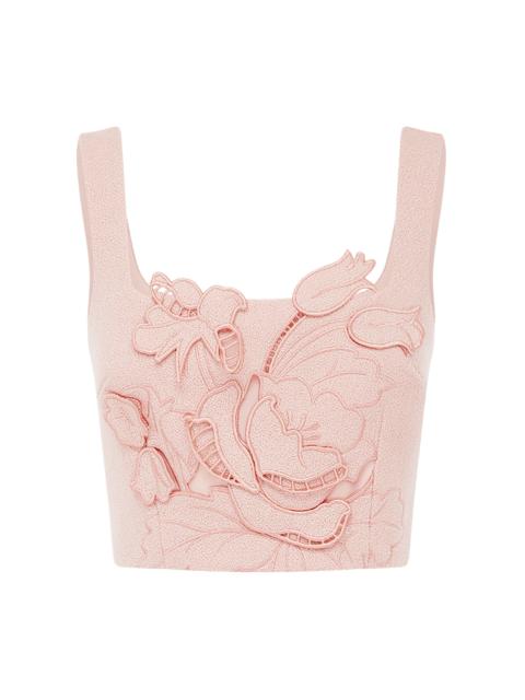 LEO LIN Vivian Applique Tweed Crop Top pink