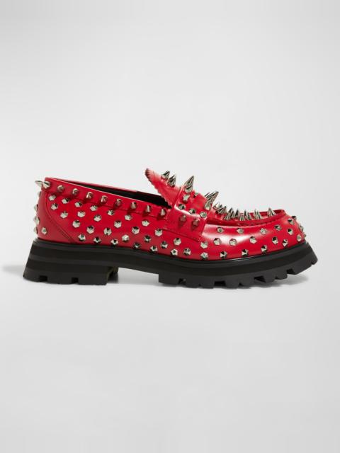 Alexander McQueen Men's Spike-Embellished Leather Penny Loafers