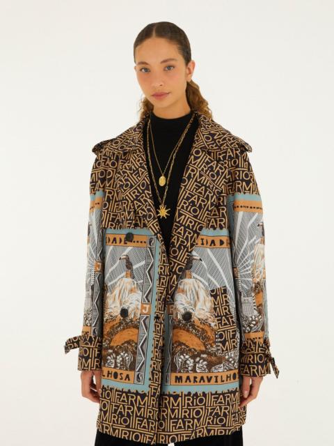 FARM RIO Mixed Carioca Coffee Scarves Trench Coat