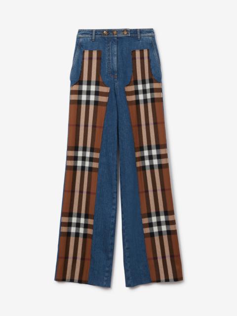 Burberry Check Wool Panel Stonewashed Denim Jeans