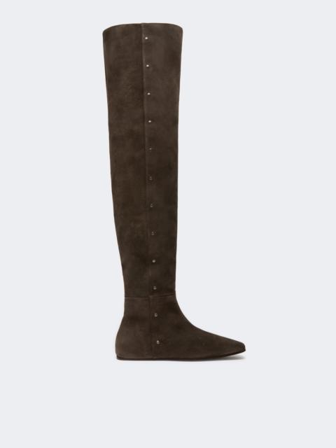 Max Mara PIETRA Studded split leather boots - DARK BROWN