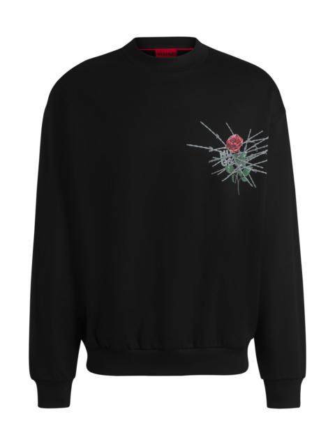 HUGO COTTON-TERRY RELAXED-FIT SWEATSHIRT WITH SEASONAL PRINTS
