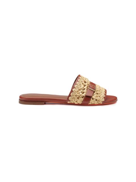 Santoni Women's brown leather and raffia slide sandal