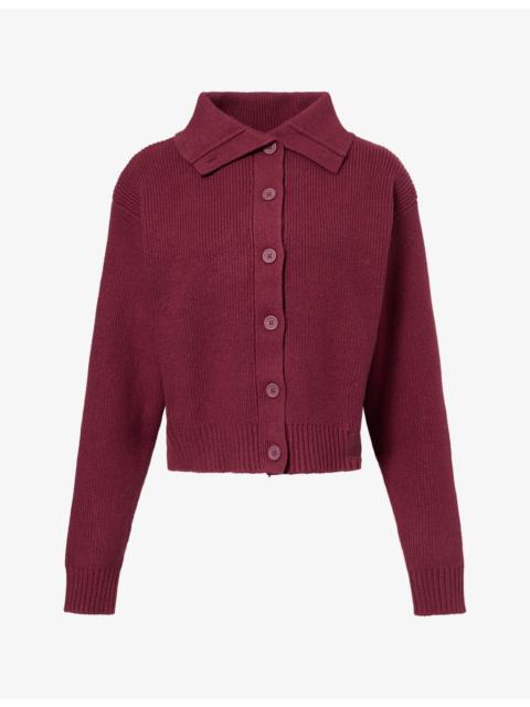 ADANOLA Funnel-Neck Collared Cotton-Knit Cardigan