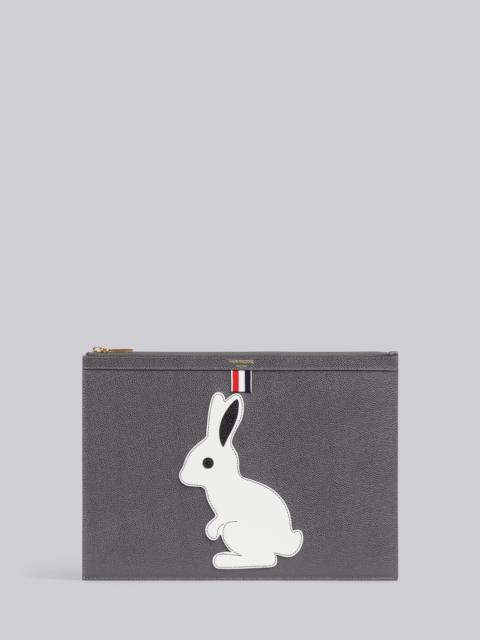 Thom Browne Medium Grey Pebbled Calfskin Rabbit Icon Applique Medium Gusset Folio