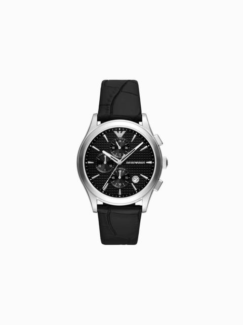 EMPORIO ARMANI Chronograph Black Leather Watch