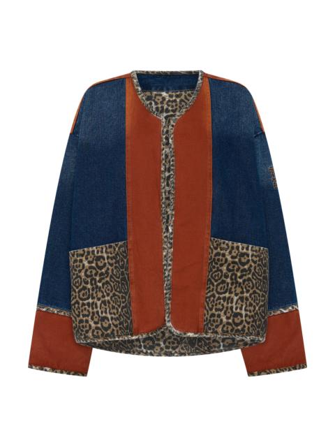 ONE TEASPOON Bang Bang Reversible Colour Blocked Denim Wadded Jacket - Animal Blue Rust
