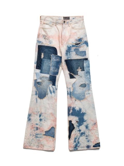 Kapital 14oz Denim 5P Tie-Dye RAT Flare Pants (CRAZY DIXIE Remake) - Indigo x Pink