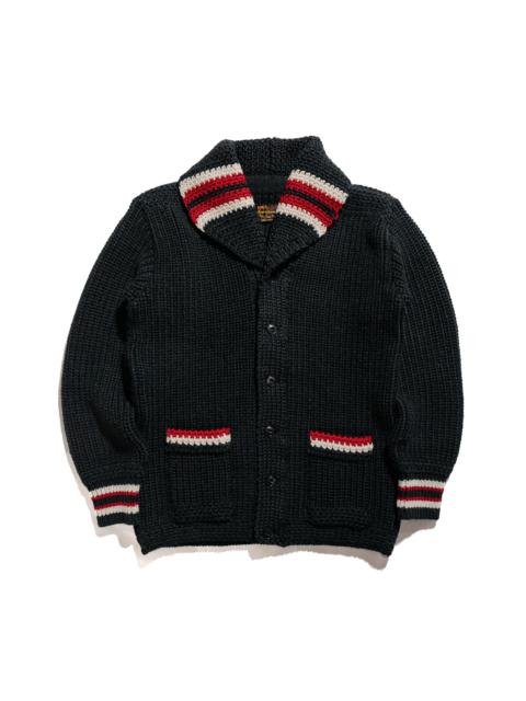The Real McCoys MC24111 Striped Shawl Collar Cardigan Charcoal
