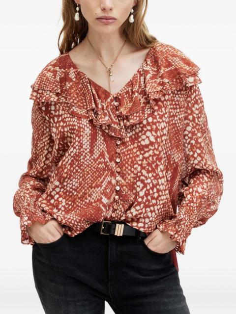 ALLSAINTS Phoebe ruffle-detail snake-print top