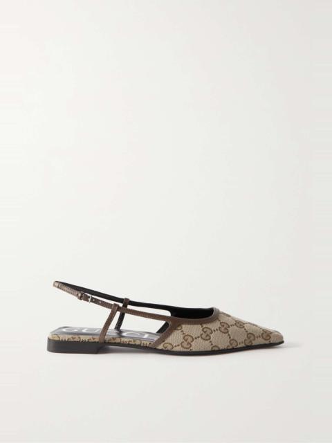 GUCCI Demi leather-trimmed canvas-jacquard ballet flats