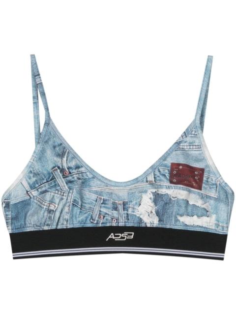 denim-print jersey bralette top