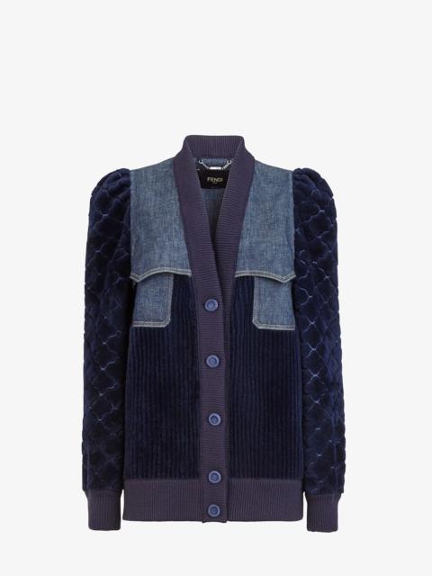 FENDI Blue shearling and denim jacket