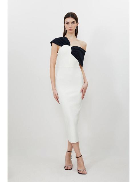 KAREN MILLEN Figure Form Bandage Asymmetric Strap Knit Midi Dress