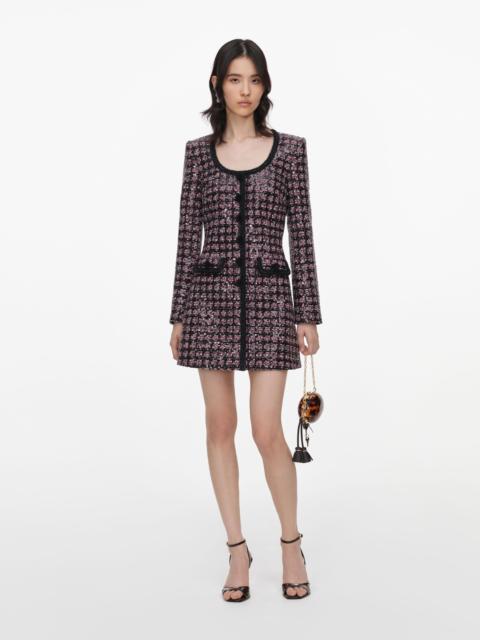 self-portrait Pink and Black Sequin Boucle Mini Dress