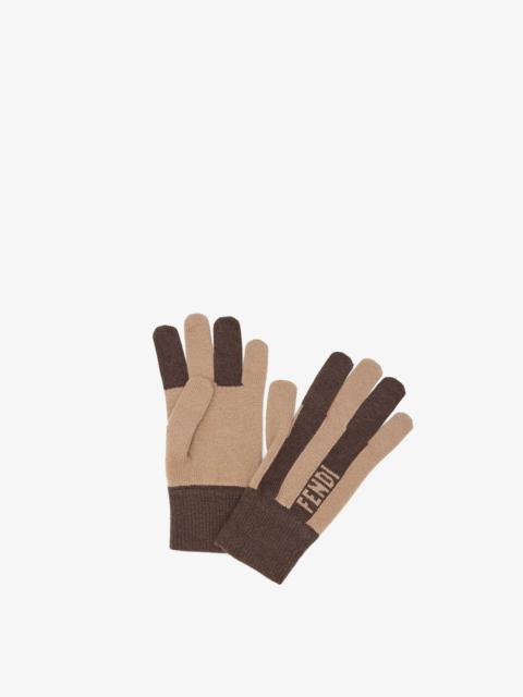 FENDI Brown cashmere gloves