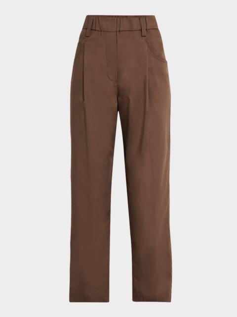 Brunello Cucinelli Poplin Baggy Straight-Leg Crop Pull-On Pants