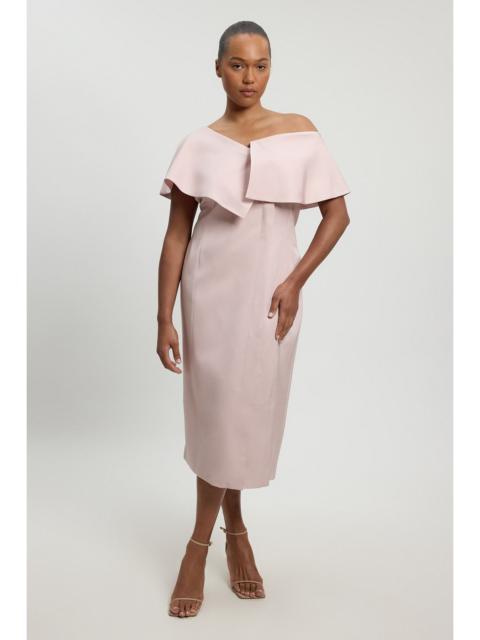 KAREN MILLEN Plus Size Polished Linen Blend Asymmetric Fold Detail Tailored Midi Pencil Dress