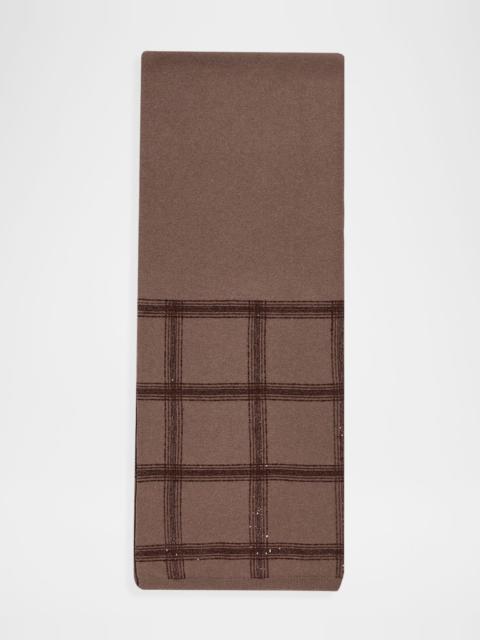 Brunello Cucinelli Sequined Check Wool Cashmere Scarf