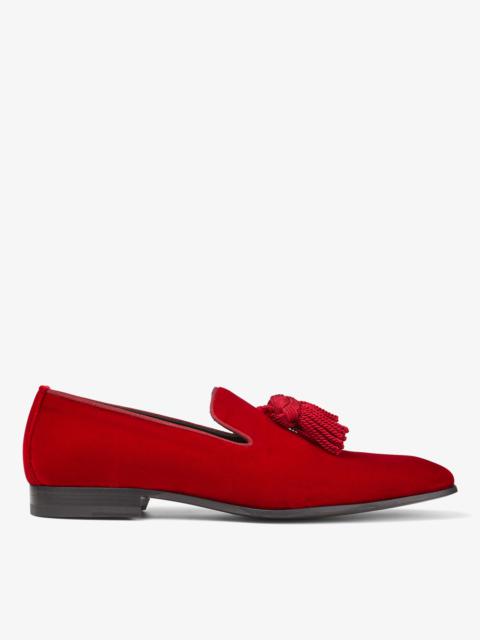 JIMMY CHOO Foxley/M
Red Velvet Slip-On Shoes with Tassel