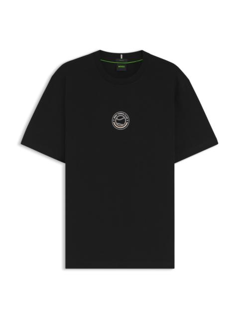 BOSS STRETCH-COTTON T-SHIRT WITH TENNIS ARTWORK