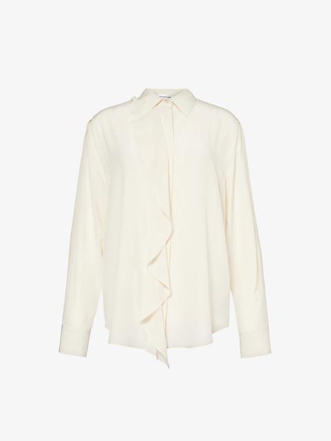Ruffle-trim silk blouse