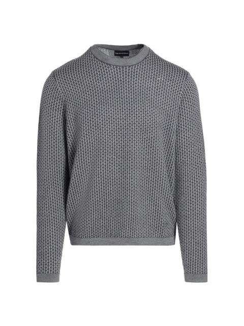 EMPORIO ARMANI Men's Geometric Wool Crewneck Sweater - Grey