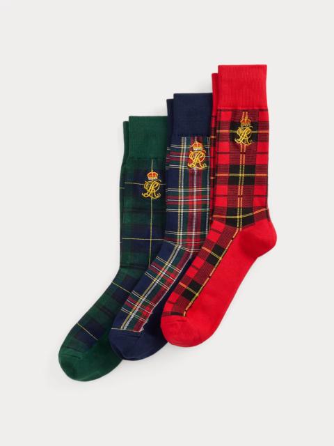 Polo Ralph Lauren Crest-Embroidered Plaid 3-Sock Gift Set