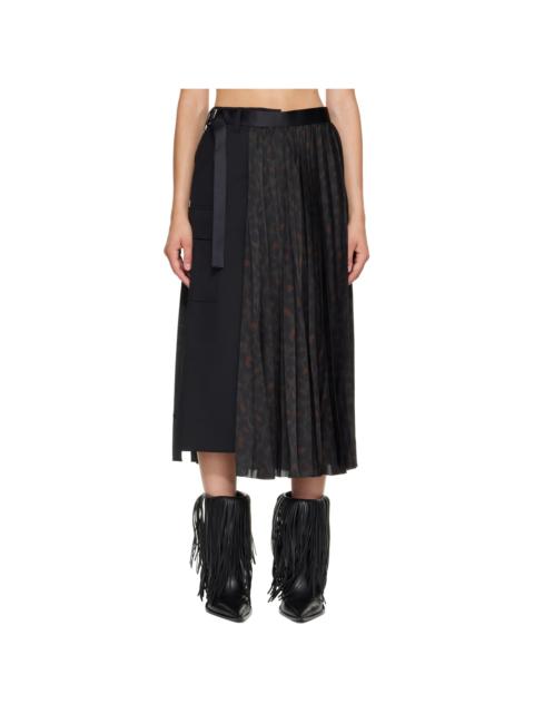 sacai Black Leopard x Suiting Midi Skirt
