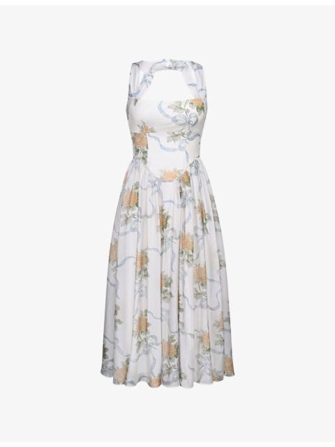 House of CB Minerva Floral-Print Chiffon Midi Dress