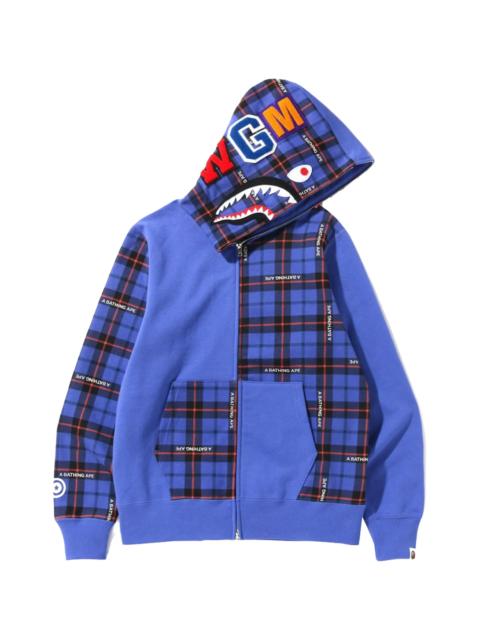 A BATHING APE® Logo Check Shark Full Zip Hoodie "Blue" 0ZXSWM15004MI BLUE