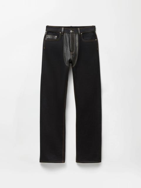 VERSACE Denim & Leather Straight Jeans