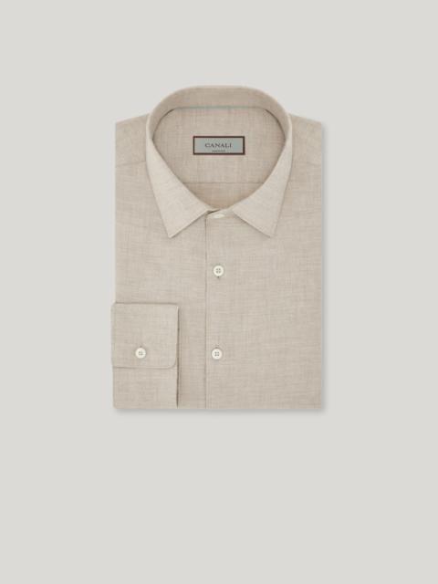 Canali MEN'S BEIGE MELANGE COTTON AND CASHMERE REGULAR-FIT SHIRT