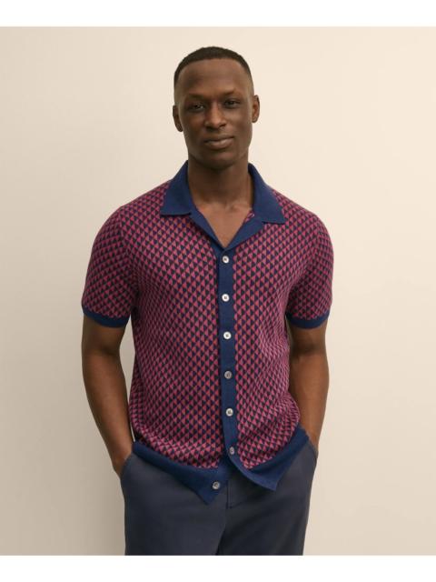 Brooks Brothers Linen-Cotton Jacquard Johnny Collar Cardigan