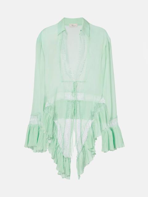 Blumarine Lace-trimmed sheer georgette shirt