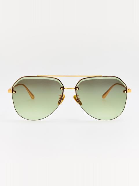 LINDA FARROW Quynh Sunglasses in 22K Gold and Green