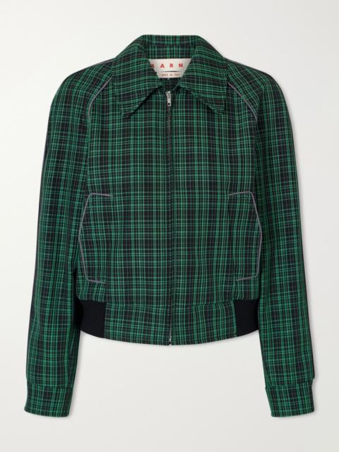 Marni Cropped checked wool and cotton-blend twill jacket Green