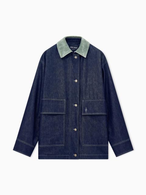 GIORGIO ARMANI CABAN COAT OVERSIZED FIT REACTIVE DENIM AND VIRGIN WOOL