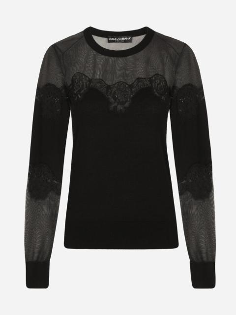 Cashmere, tulle and silk sweater with lace