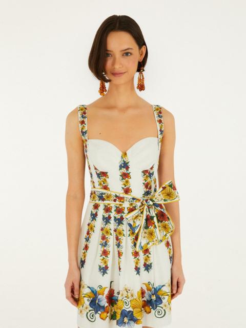FARM RIO Off-White Tropi Belted Lenzing Ecovero Euroflax Mini Dress